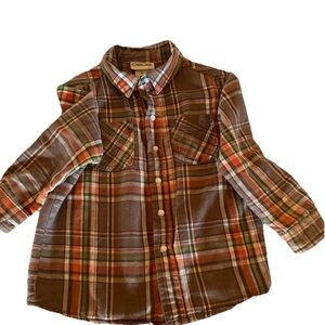 Cherokee Brown Plaid 💯 Cotton Button Down Long Sleeve Shirt